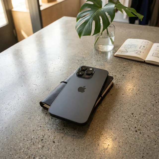 Refurbished iPhone 14 Pro in use, showcasing the Dynamic Island and display in a everyday setting.