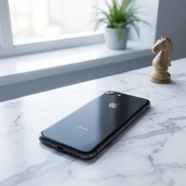 Apple iPhone 8 Space Gray refurbished by mendmyi, held in hand with clean background