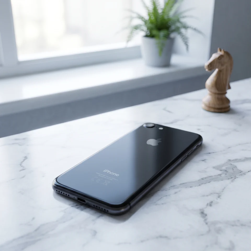 Apple iPhone 8 Space Gray refurbished by mendmyi, held in hand with clean background