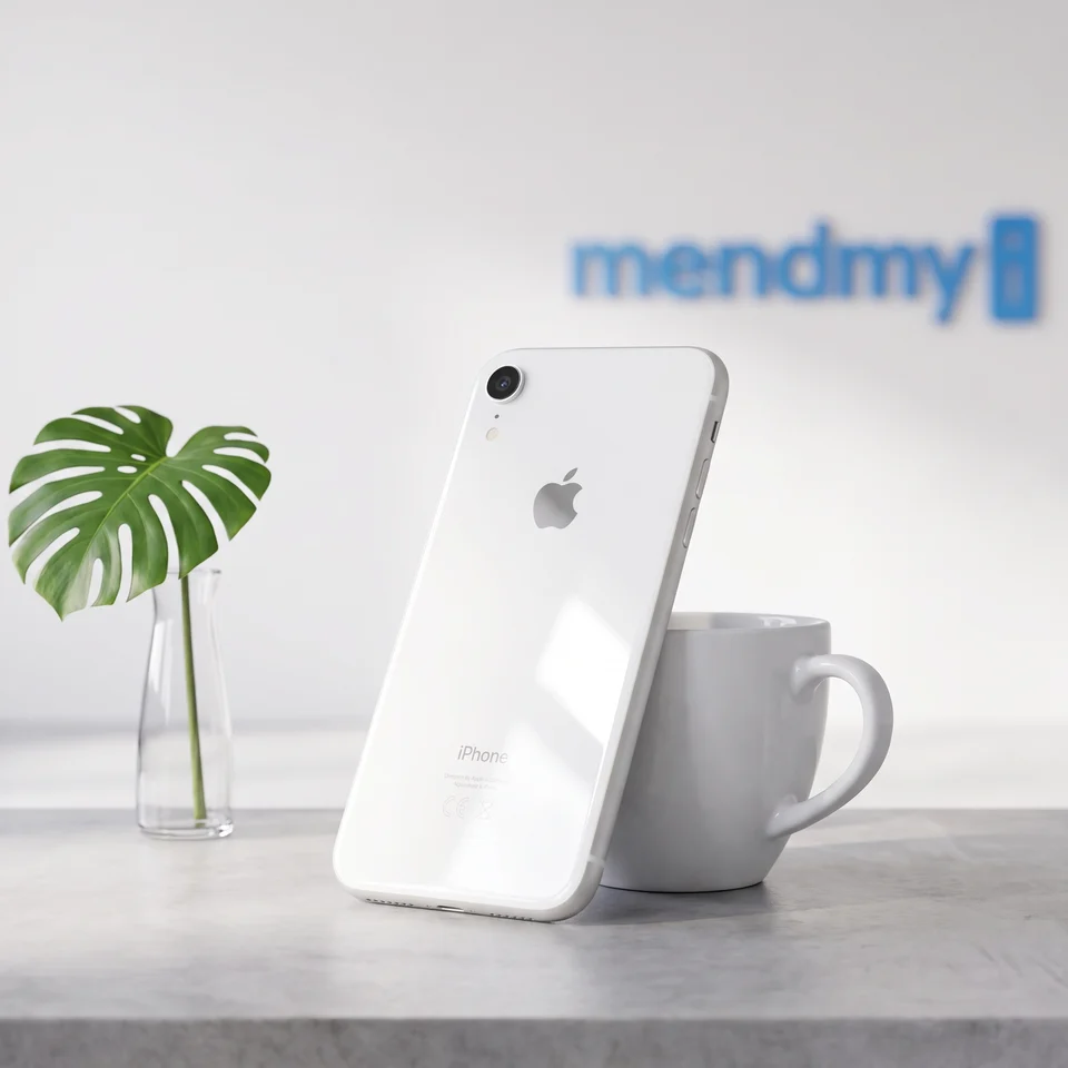 Refurbished Apple iPhone XR 64GB in White shown with home screen in hand