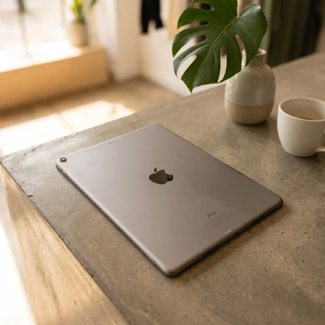 iPad Pro 10.5" in use, refurbished by mendmyi, showing sharp Retina display and smooth performance