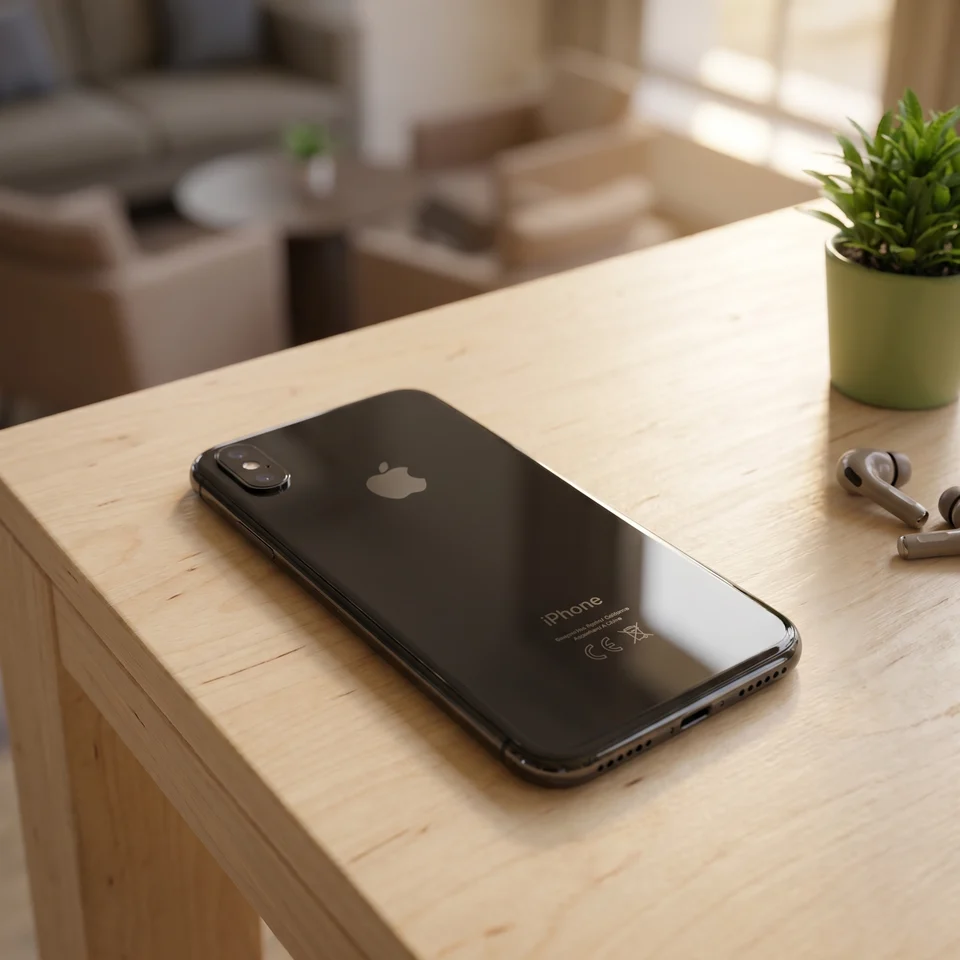 Lifestyle image of Apple iPhone X 256GB Black being used, refurbished by mendmyi with 12-month warranty