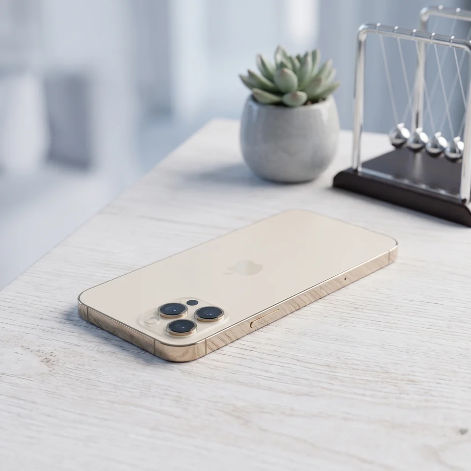 Refurbished Apple iPhone 12 Pro Max Gold in use with bright display