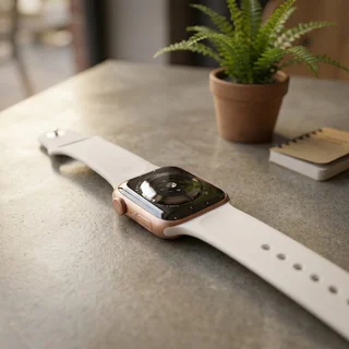 Person wearing refurbished Apple Watch Series 4 on wrist during daily activity