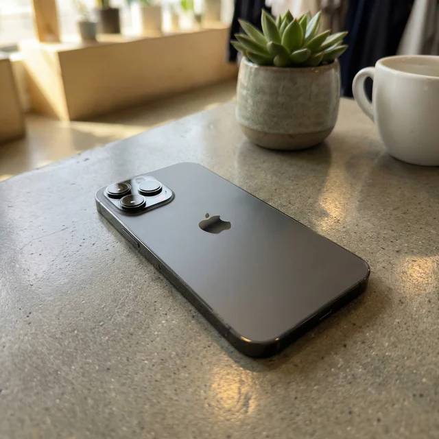 Refurbished iPhone 13 Pro Max in use, showing its Pro camera interface and large display