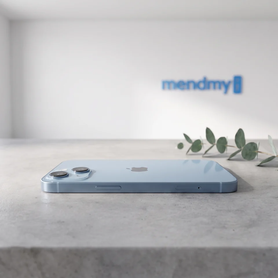 Blue Apple iPhone 14 with 6.1-inch Super Retina XDR display in hand