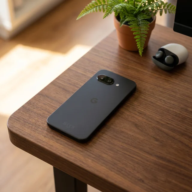 Person using a refurbished Google Pixel 9a to take a photo in a casual setting