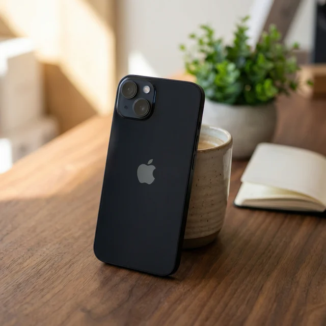 Refurbished iPhone 14 in black being used to take a photo, showcasing its camera in a daily setting