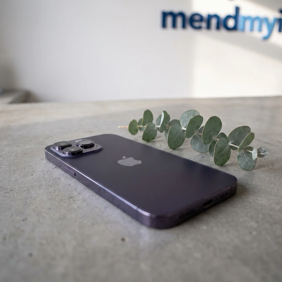 Purple Apple iPhone 14 Pro Max 128GB held in hand showing rear design