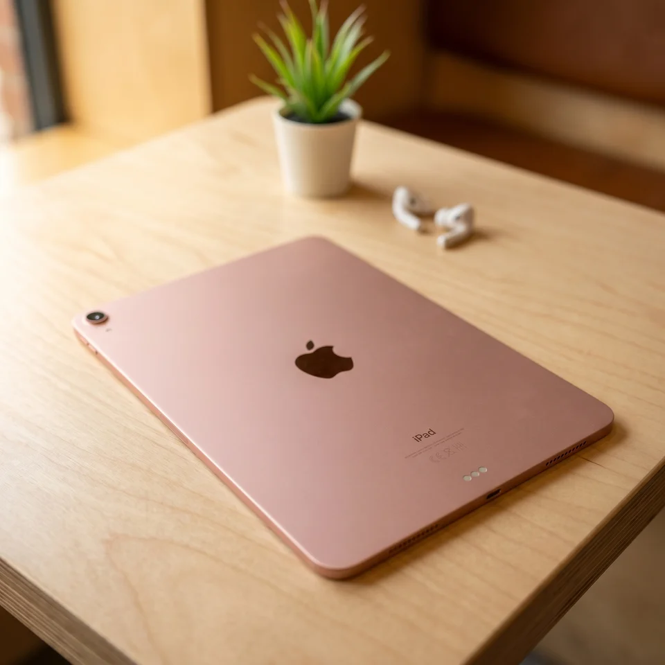 Lifestyle image of iPad Air 4th Gen Rose Gold with apps on display, refurbished in Good condition by mendmyi