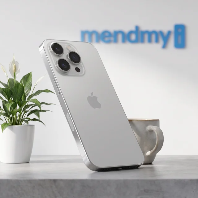 Apple iPhone 15 Pro 128GB White Titanium in use showing titanium finish and rear camera
