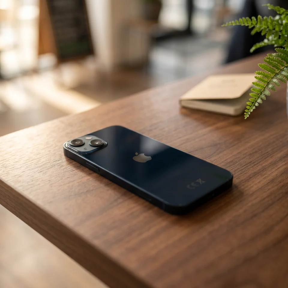 iPhone 13 Midnight in a lifestyle setting - Refurbished by mendmyi
