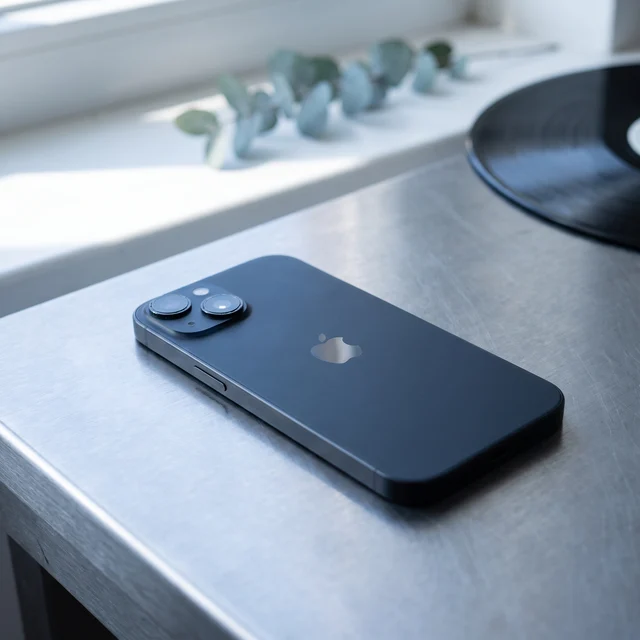 Apple iPhone 15 128GB Black in use displaying home screen and apps