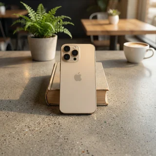 Refurbished iPhone 14 Pro in Gold being used to take a photo in a real-world setting