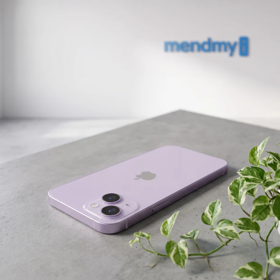 Apple iPhone 14 128GB Purple certified refurbished lifestyle shot showing rear camera