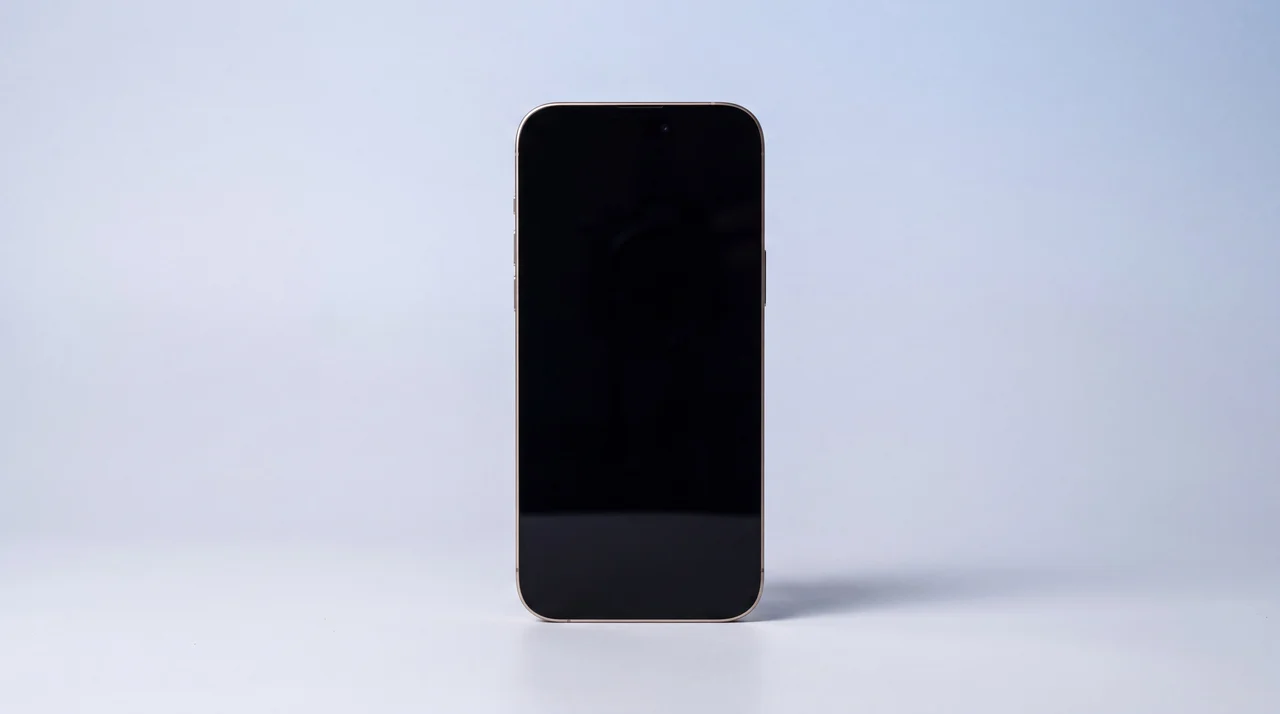A pristine refurbished iPhone standing upright, checked and ready to hand over